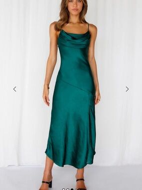 Lychee Martini Satin Midi Dress Forest Green Hello Molly